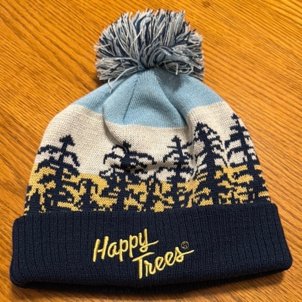 Bob Ross Happy‎ Trees winter Knit Beanie - Navy